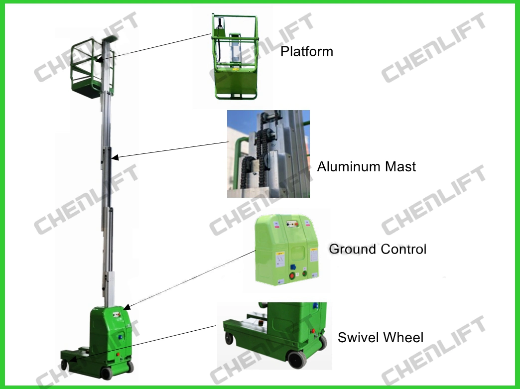 9.5m 200kg Self-Propelled Double Mast Aluminum Man Lift Table Aerial Work Platform